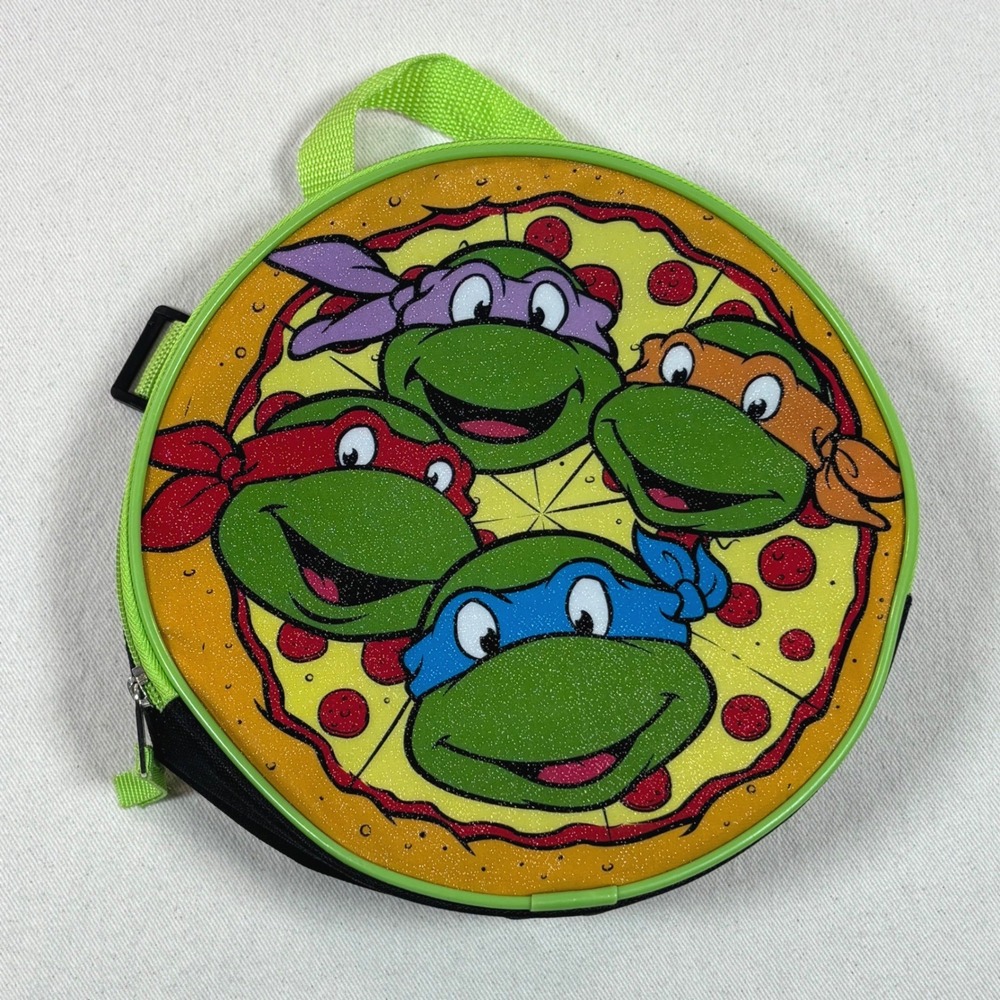 TMNT Teenage Mutant Ninja Turtles Round Pizza Insulated Lunch Bag Green Black
